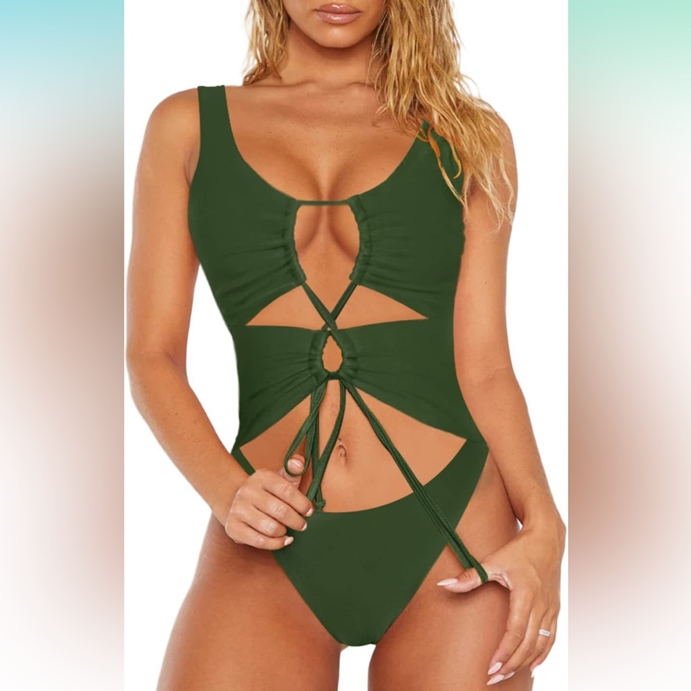 Dark green sexy one piece, peek a boo, size medium